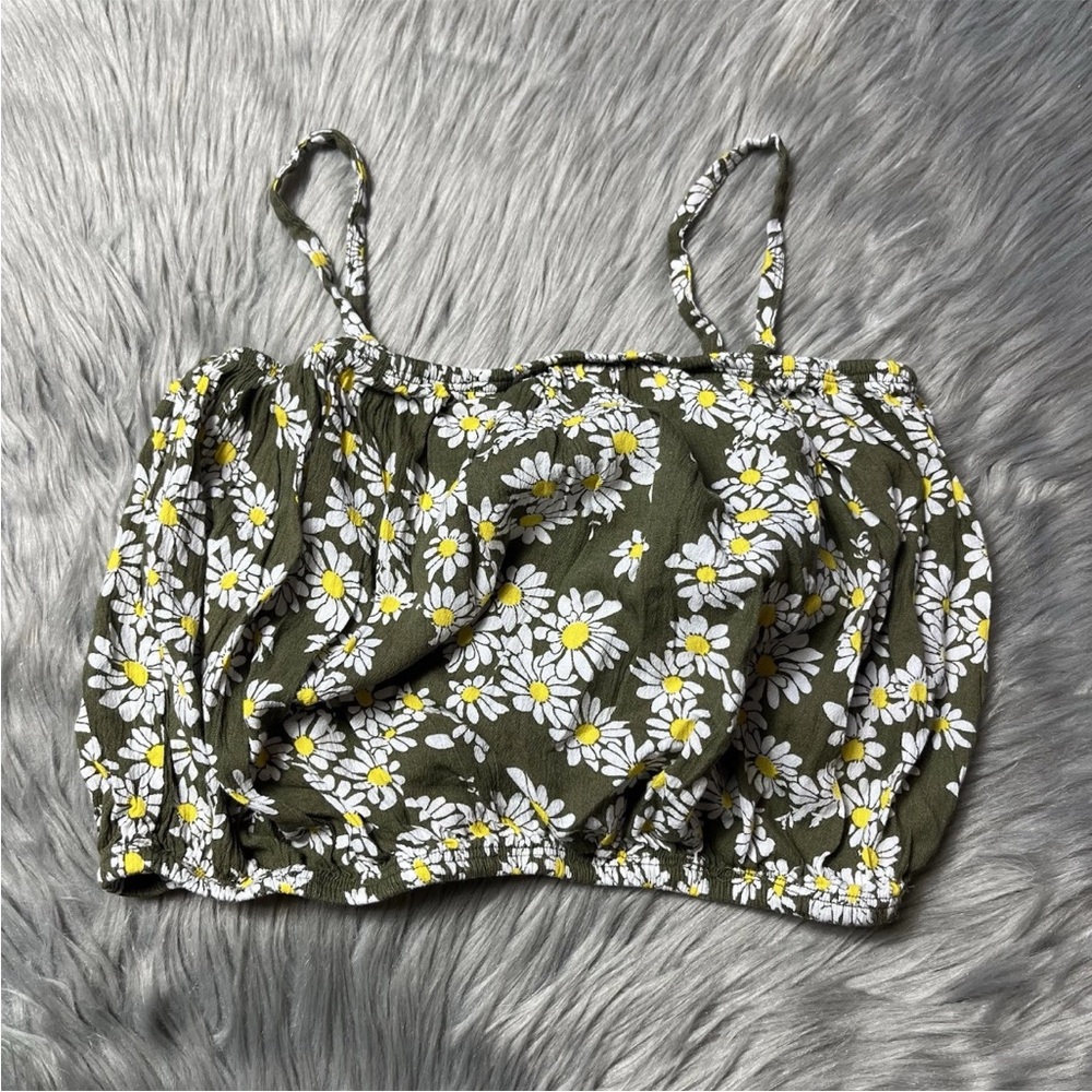 T&B Girls Green Daisy Floral Crop Top Size M 8/10